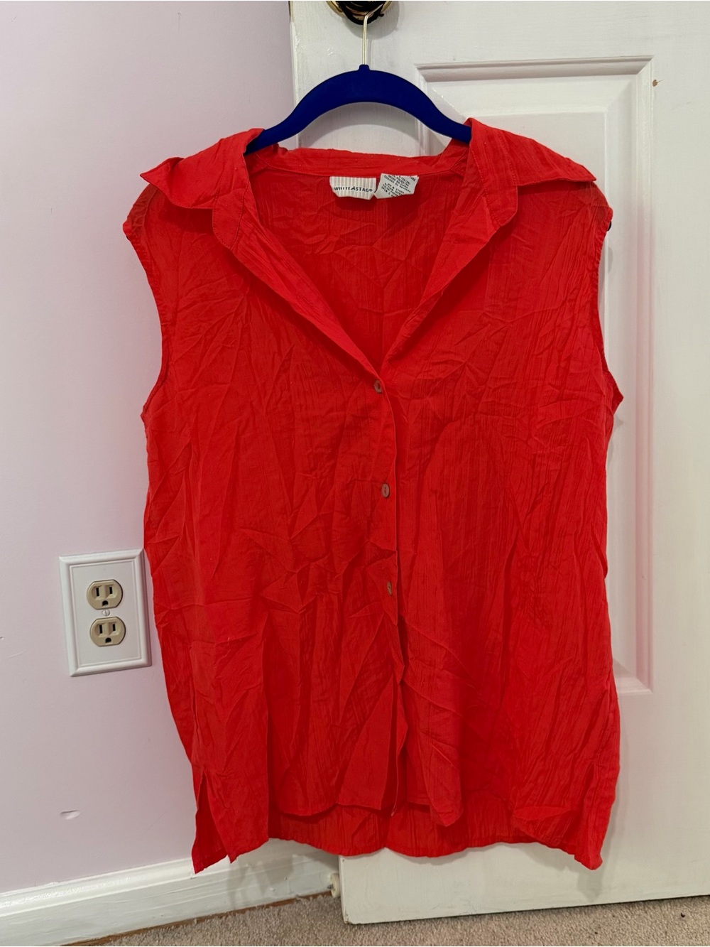 Women’s Sleeveless Red Button-Down Shirt - Classic Collar